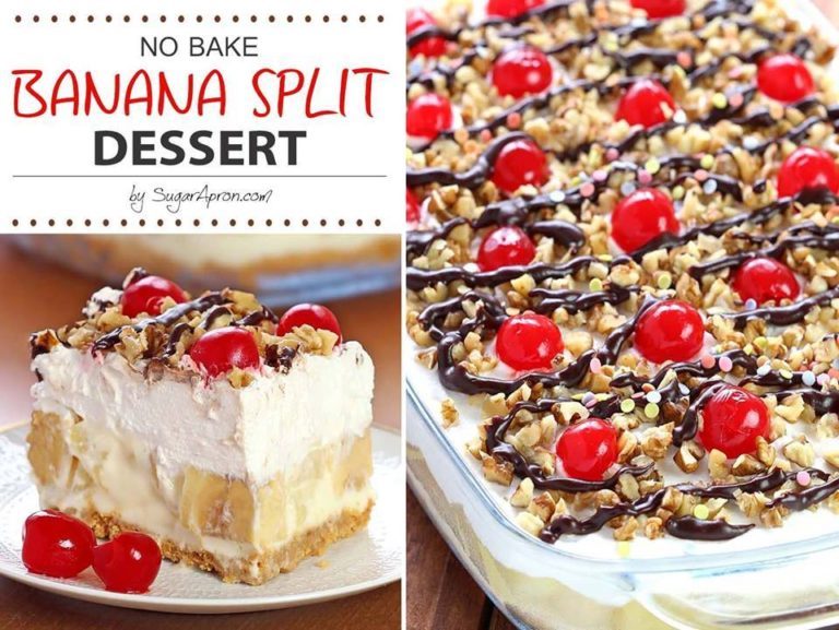 No Bake BANANA SPLIT DESSERT — Delicious, rich and creamy, with all the ingredients you love in a banana split!!!