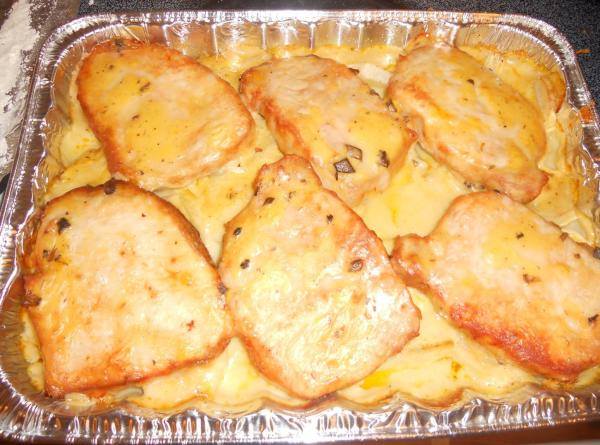 Pork Chop Potato Casserole I have been making this recipe for more than 20 years and it is delicious and easy and a great recipe to serve to company. Just add a vegetable and some bread and you have a wonderful meal.