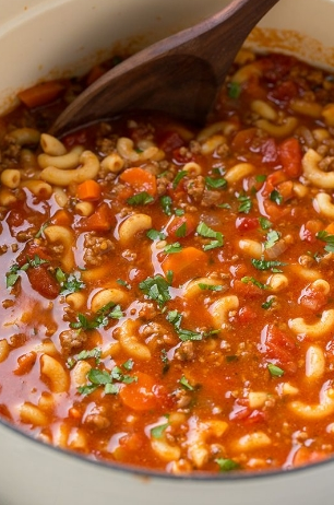 Beefy Tomato Macaroni Soup Recipe with a Review for Pomi Tomatoes!