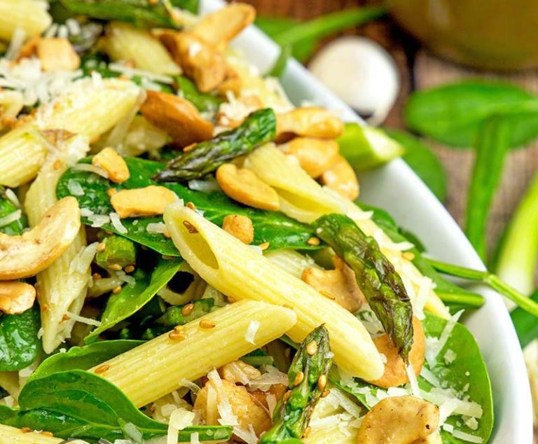 Roasted Asparagus And Spinach Pasta Salad
