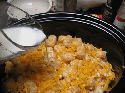 CHEESY CHICKEN TATER TOT CASSEROLE IN THE CROCKPOT