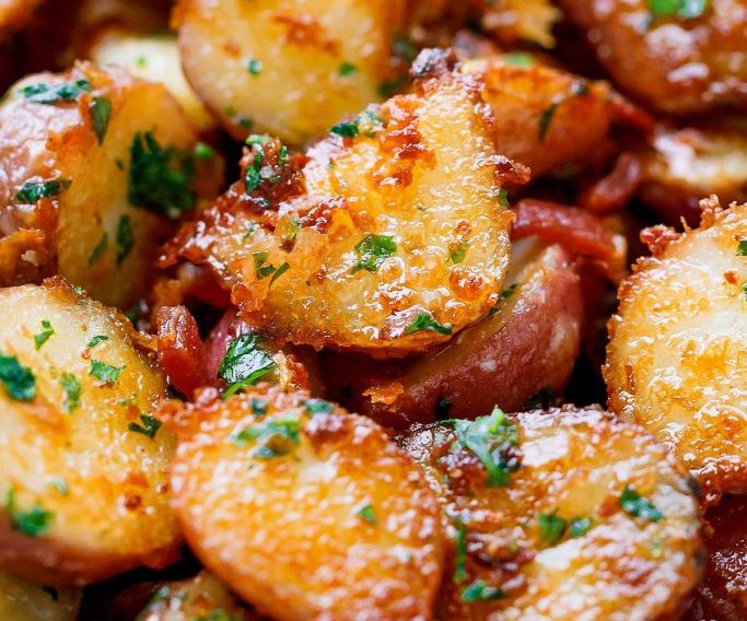 Roasted Garlic Butter Parmesan Potatoes Are Crispy and Golden