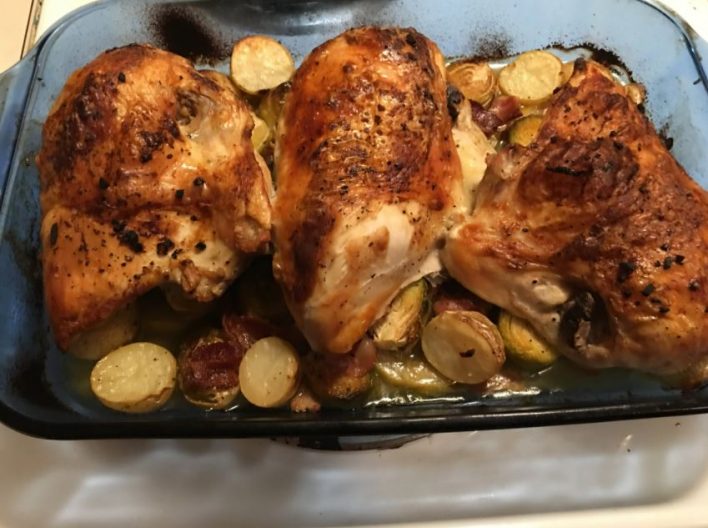 Pan-Roasted Chicken with Lemon-Garlic Brussels Sprouts and Potatoes ...